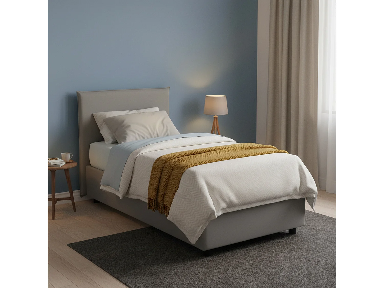 Lit simple Dbaston, Lit coffre avec revêtement en tissu, 100% Made in Italy, Ouverture frontale, avec matelas 90x200 cm inclus, Gris