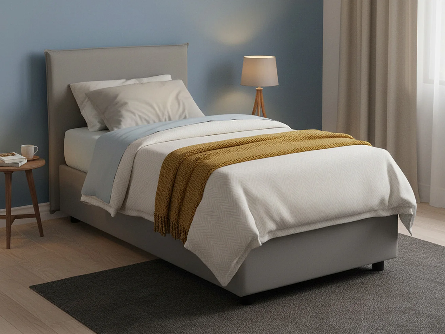 Dbaston eenpersoonsbed, Opbergbed met stoffen bekleding, 100% Made in Italy, Opening aan de voorkant, inclusief matras van 90x200 cm, Grijs