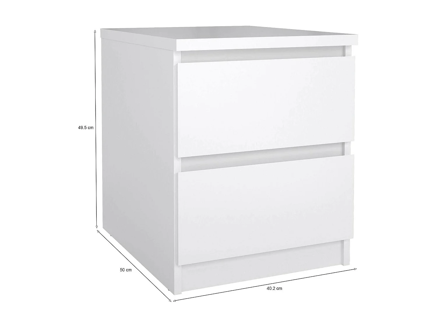 Comodino Daiki, 2 Cassetti, 40.4x50x49.5h cm Bianco Lucido