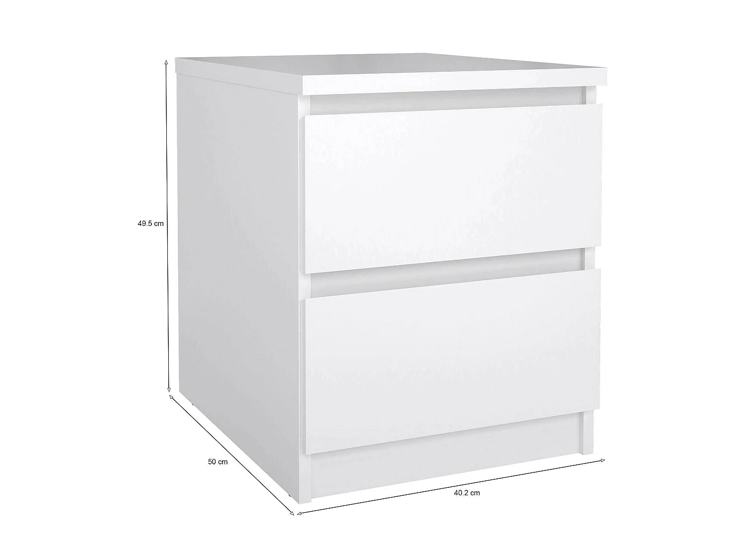 Chevet Daiki, Commode basse, Table de nuit, Étagère de chevet, 50x40 h50 cm, Blanc brillant