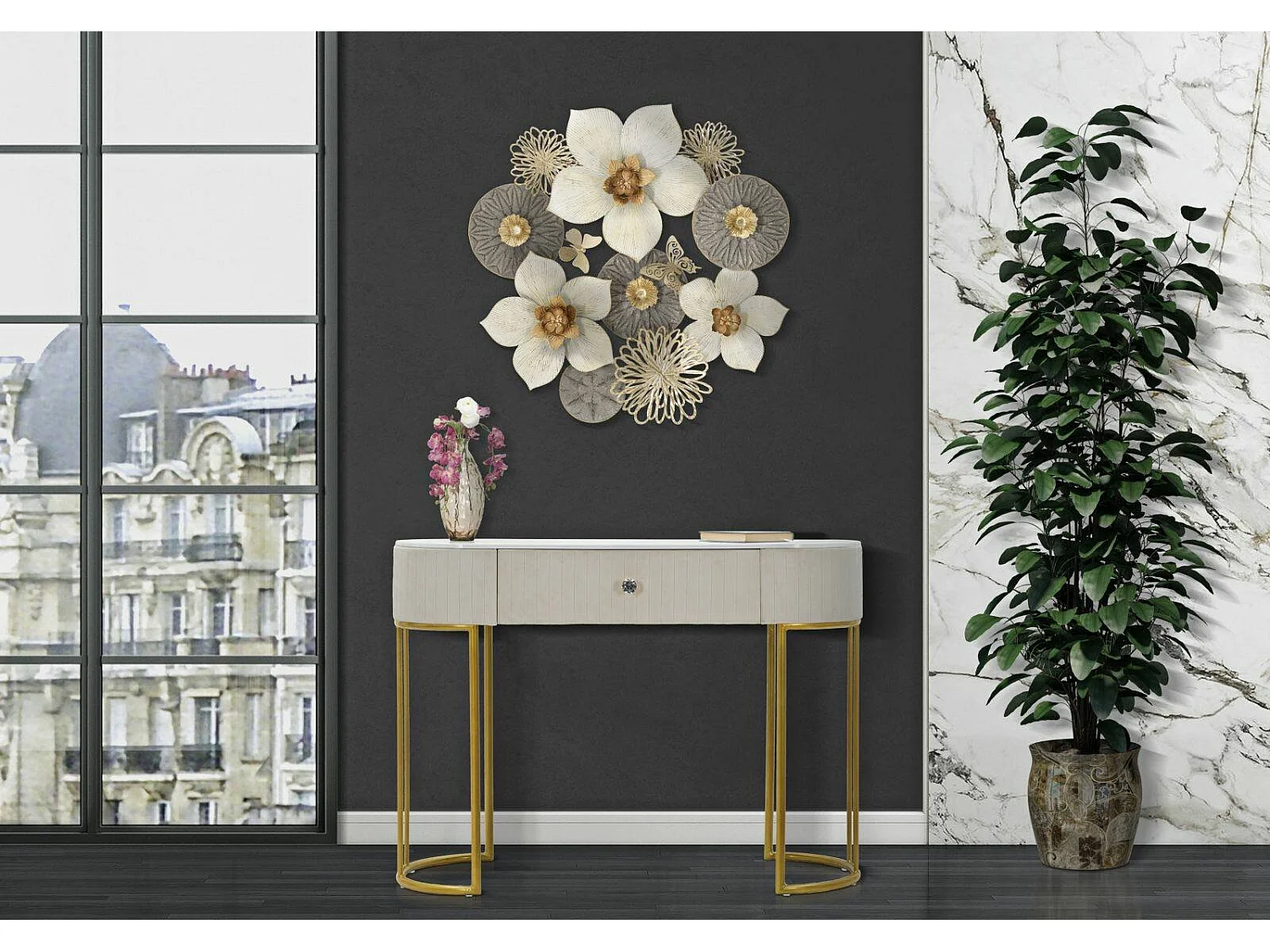 Consolle Abstraktes , Ripiani, 40x100x75h cm oro