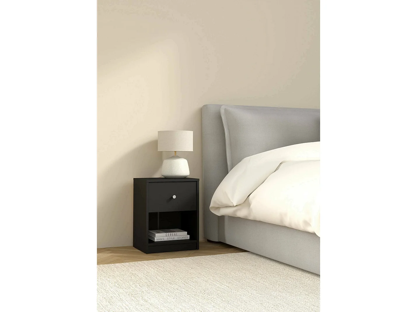 Comodino Kastri, un Cassetto, 30.1x37.9x48.4h cm Nero