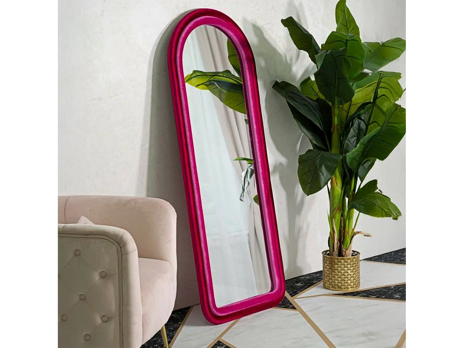 Miroir Segal, Verre miroité, Objet d'ameublement mural, Décoration avec miroir, 60x4 h160 cm, Fuchsia