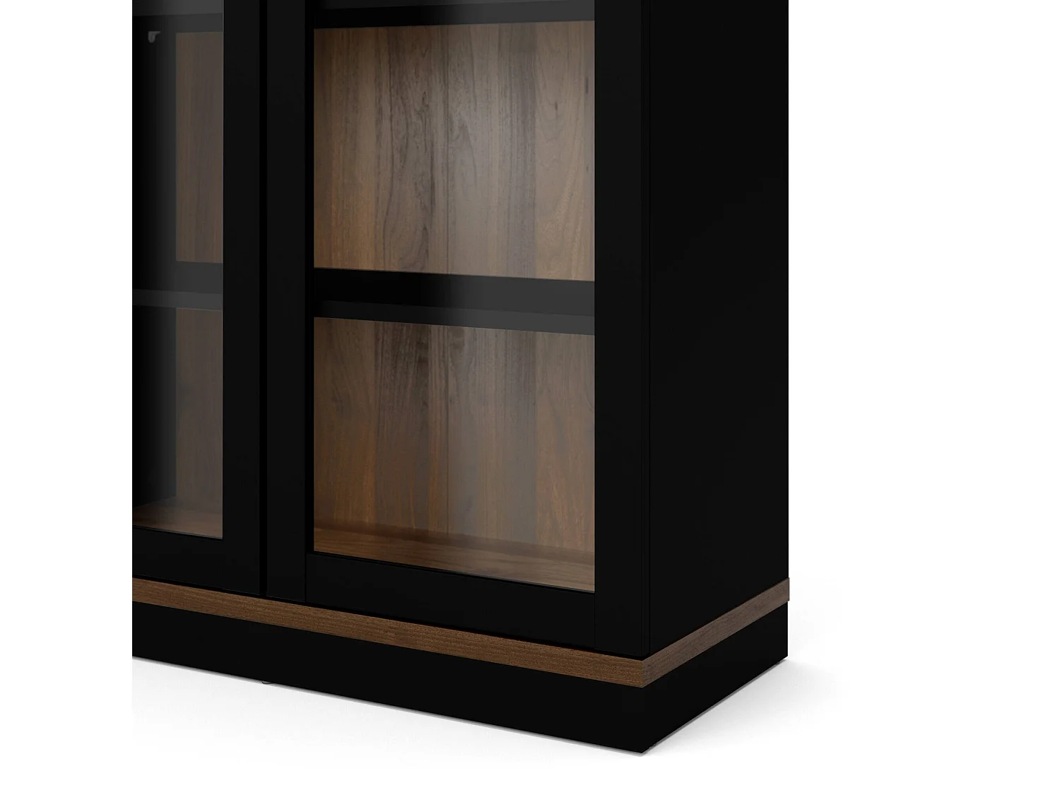 Dvazque vitrinekast, Vitrinekast, Multifunctionele vitrinekast, Woonkamerdressoir, 89x36 h200 cm, Zwart en Walnoot