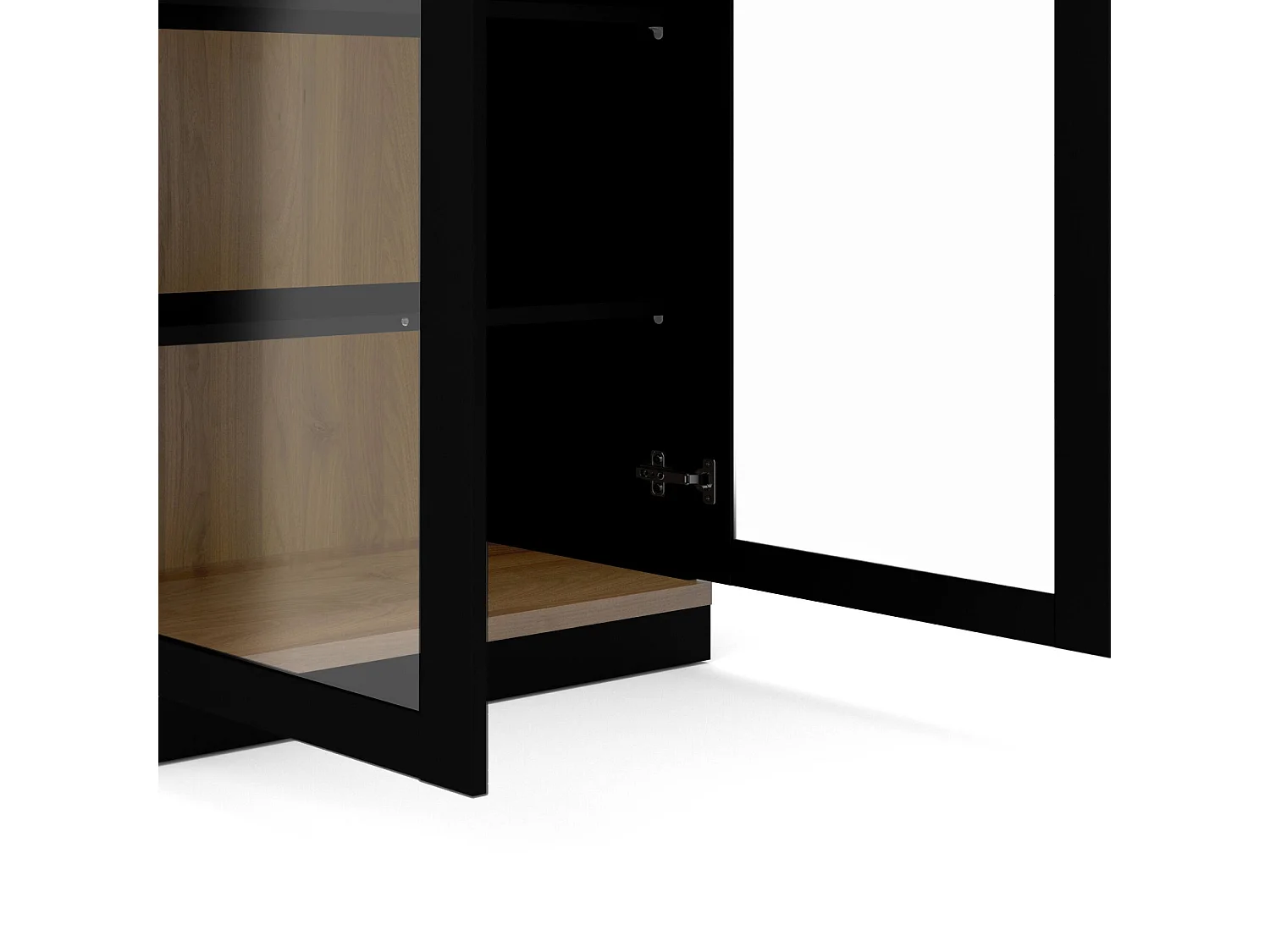 Dvazque vitrinekast, Vitrinekast, Multifunctionele vitrinekast, Woonkamerdressoir, 89x36 h200 cm, Zwart en Walnoot