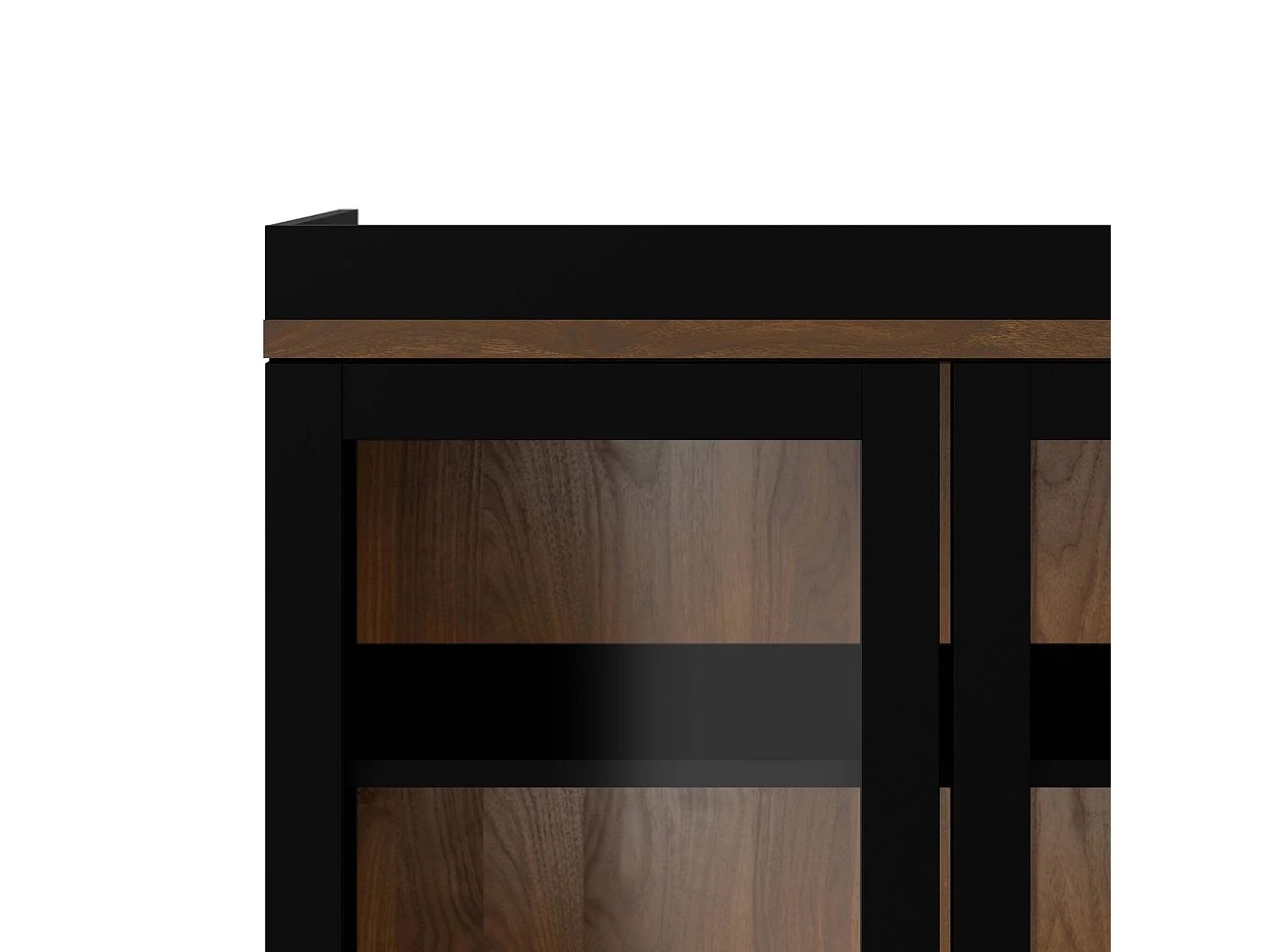 Dvazque vitrinekast, Vitrinekast, Multifunctionele vitrinekast, Woonkamerdressoir, 89x36 h200 cm, Zwart en Walnoot