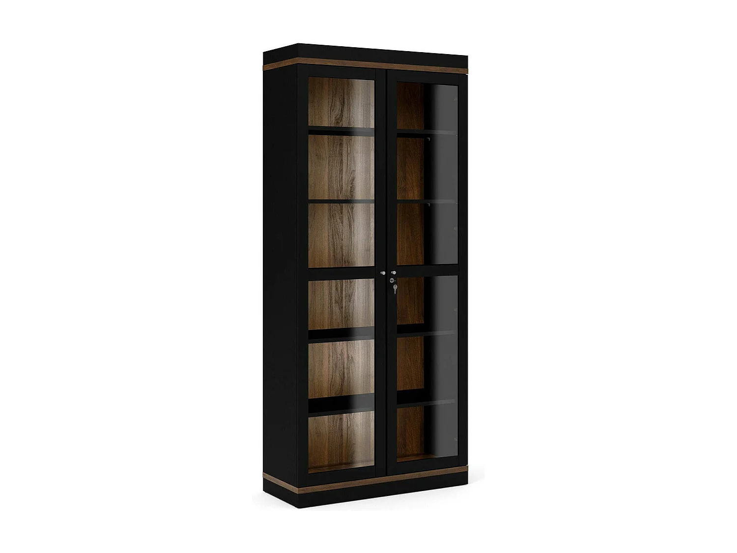 Vitrine Dvazque, Buffet d'exposition, Vitrine polyvalente, Buffet de salon, 89x36 h200 cm, Noir et Noyer