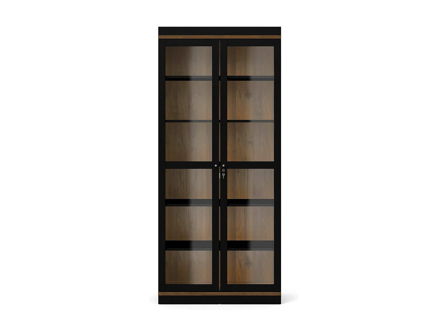 Vitrine Dvazque, Buffet d'exposition, Vitrine polyvalente, Buffet de salon, 89x36 h200 cm, Noir et Noyer