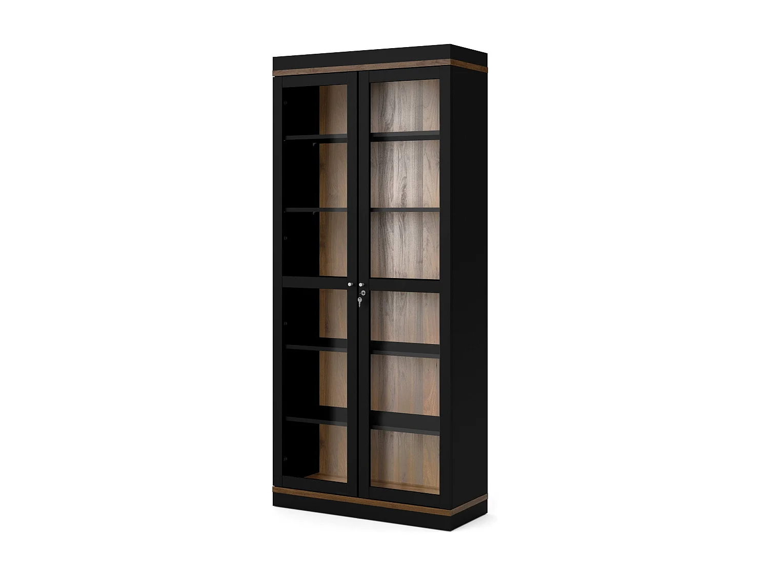 Vitrine Dvazque, Buffet d'exposition, Vitrine polyvalente, Buffet de salon, 89x36 h200 cm, Noir et Noyer