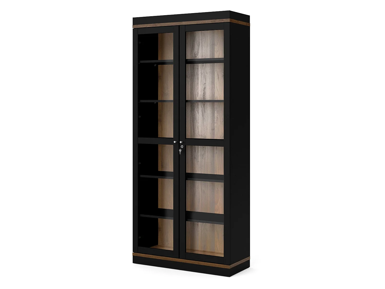 Vitrine Dvazque, Buffet d'exposition, Vitrine polyvalente, Buffet de salon, 89x36 h200 cm, Noir et Noyer