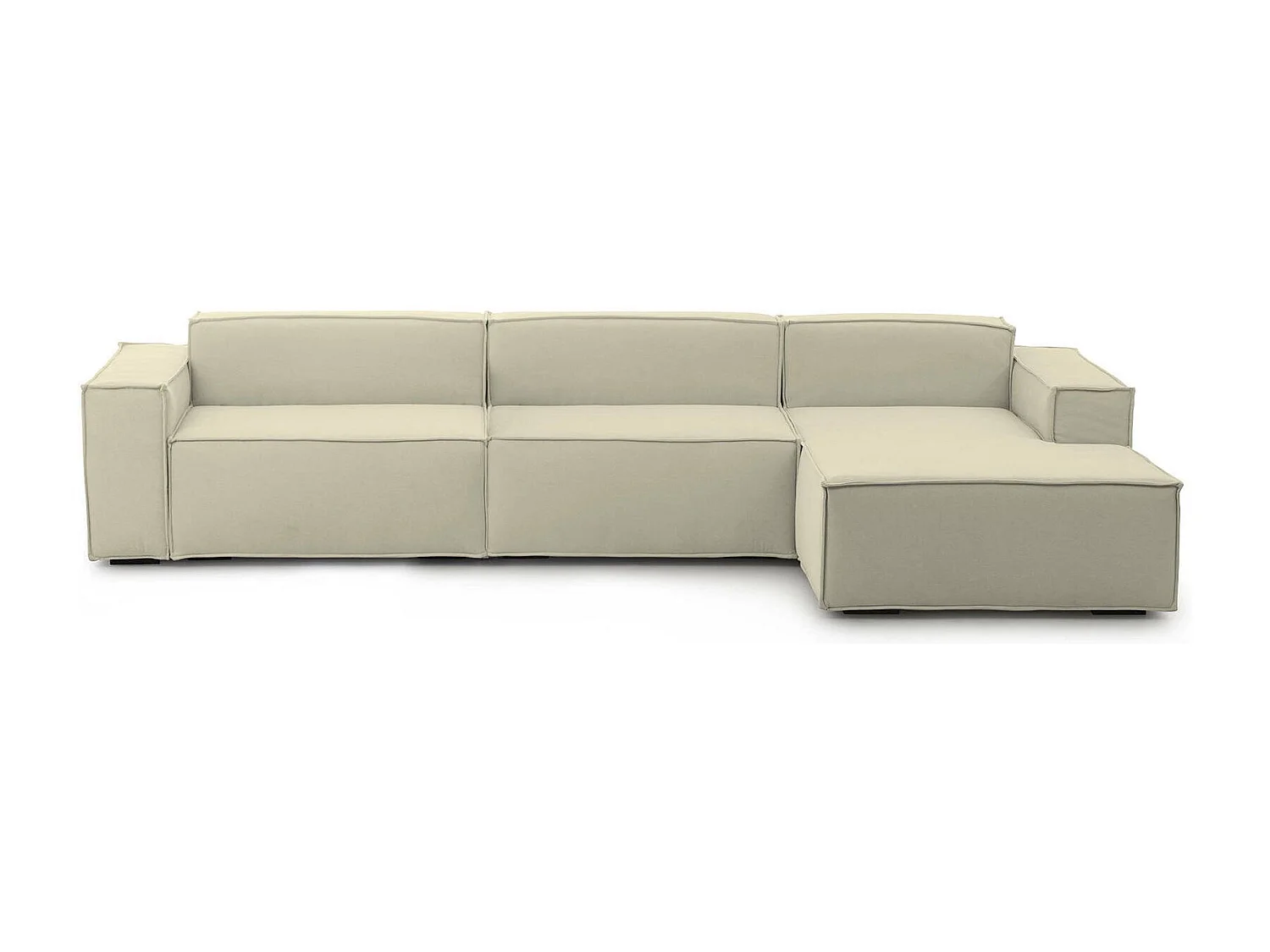 Festes Sofa Dmaiol, Modulares 4-Sitzer-Sofa mit rechter Halbinsel, 100% Made in Italy, Modernes Sofa aus Stoff, Cm 340x170h70, Beige