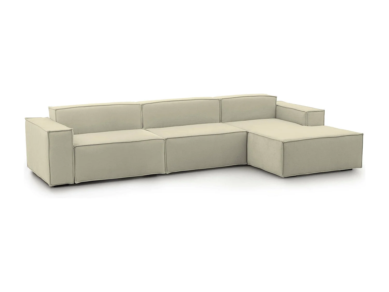 Festes Sofa Dmaiol, Modulares 4-Sitzer-Sofa mit rechter Halbinsel, 100% Made in Italy, Modernes Sofa aus Stoff, Cm 340x170h70, Beige