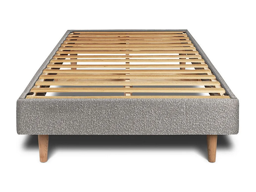 Lit 90x190cm avec tête de lit capitonnée bouclette et sommier kit Gris - Hauteur totale : 29cm