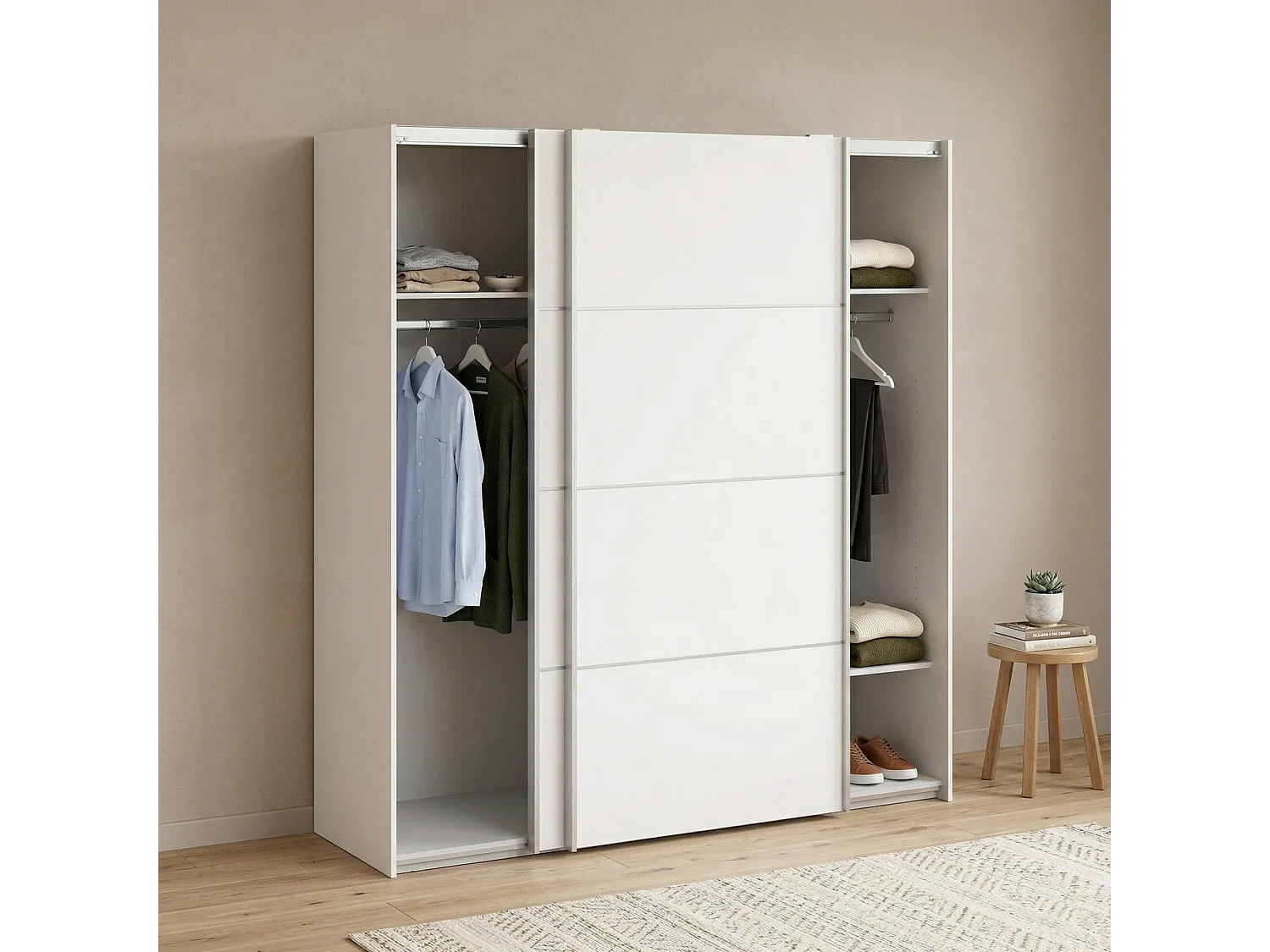 Garde-robe 2 portes Accadia, Meubles de chambre, Penderie de plain-pied, Placard à vêtements, 182x64 h202 cm, Blanc