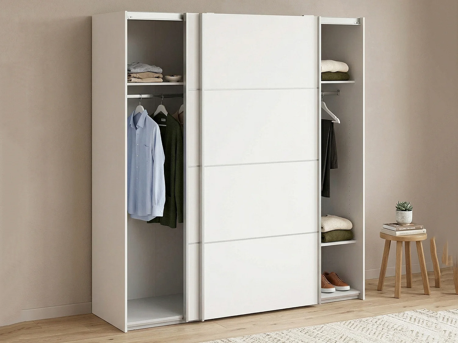 Garde-robe 2 portes Accadia, Meubles de chambre, Penderie de plain-pied, Placard à vêtements, 182x64 h202 cm, Blanc