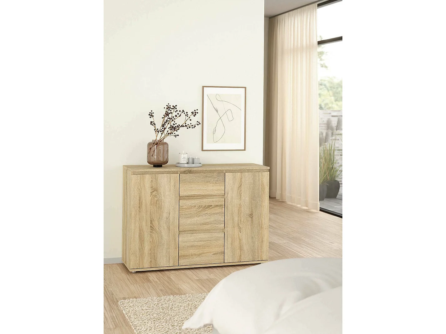 Buffet Dsaltutt, Buffet du salon, Commode de salon, Garde-manger de cuisine, 119x40 h84 cm, Chêne