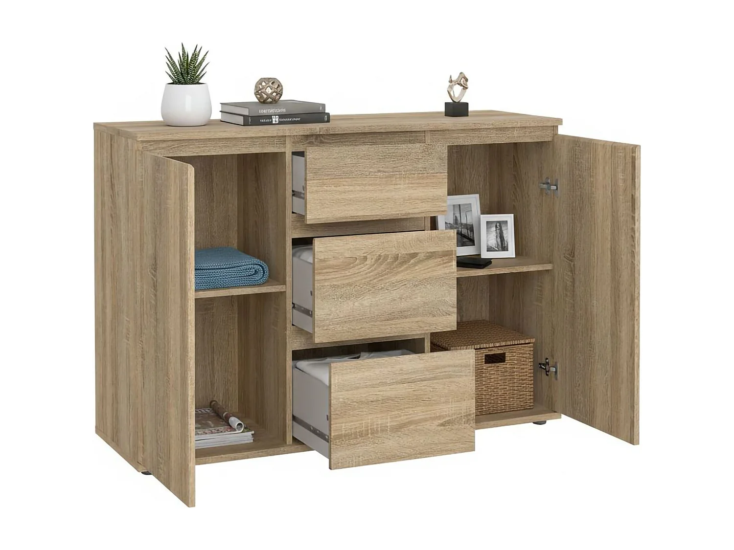 Buffet Dsaltutt, Buffet du salon, Commode de salon, Garde-manger de cuisine, 119x40 h84 cm, Chêne