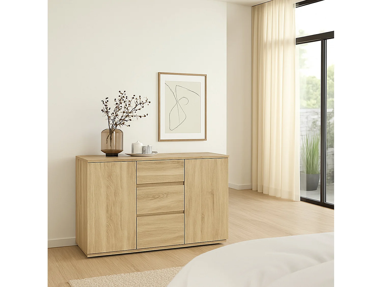 Buffet Dsaltutt, Buffet du salon, Commode de salon, Garde-manger de cuisine, 119x40 h84 cm, Chêne