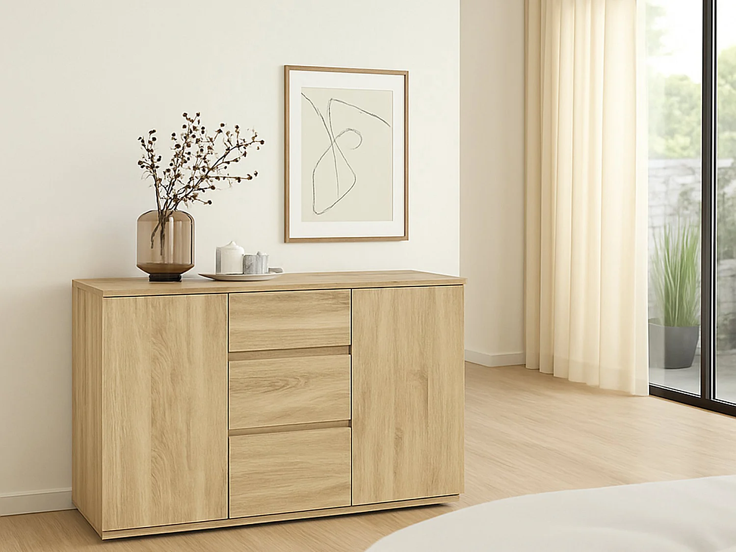 Kommode Dsaltutt, Wohnzimmerbuffet, Wohnzimmer-Sideboard, Moderne Küchen-Speisekammer, 119x40 h84 cm, Eiche