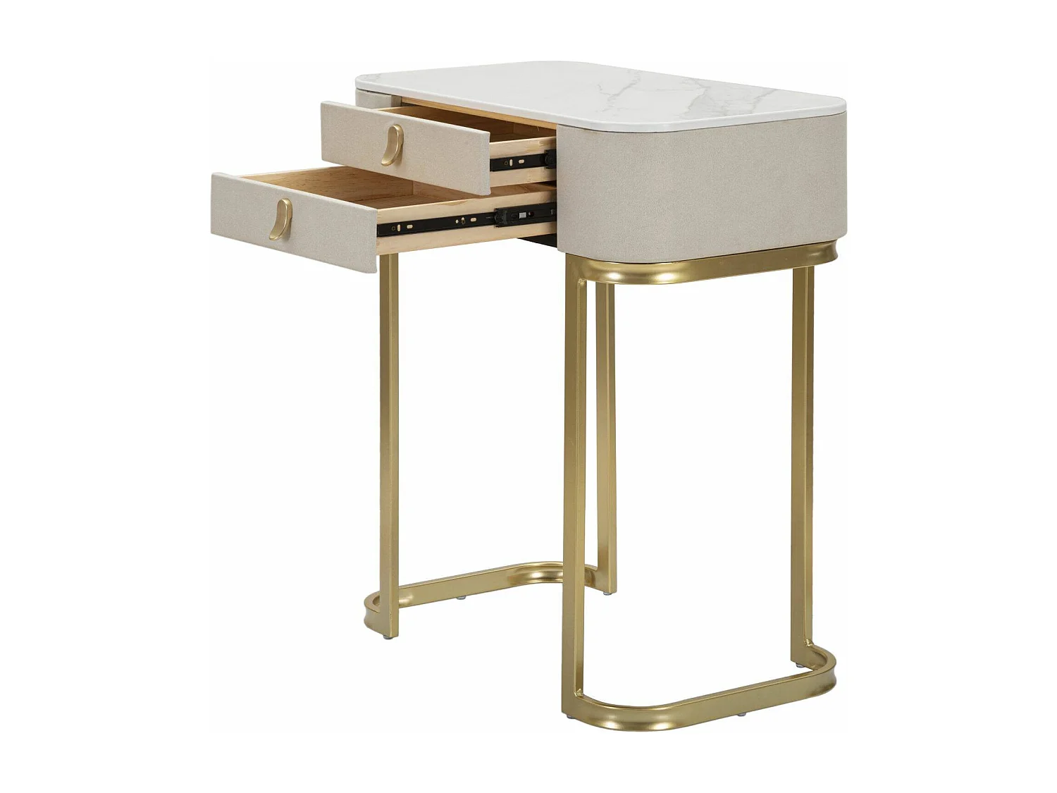 Consola Ronda, Mesa multiusos, Armário lateral, Secretária de corredor, Creme e Dourado, 70x40 h80 cm