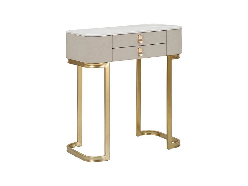 Consola Ronda, Mesa multiusos, Armário lateral, Secretária de corredor, Creme e Dourado, 70x40 h80 cm