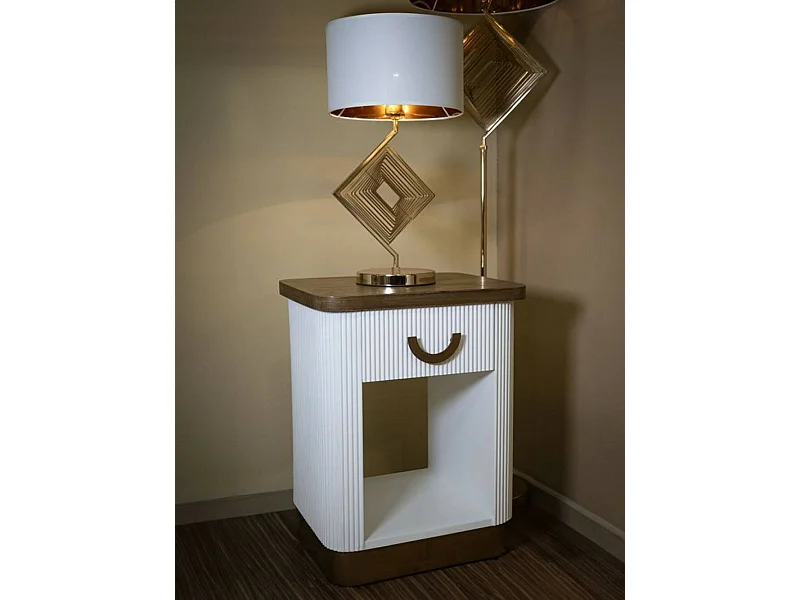 Nachttisch Fagends, Niedrige Kommode, Tisch, Multifunktionaler Nachttisch, 48x40 h62 cm, WeiÃŸ und Braun