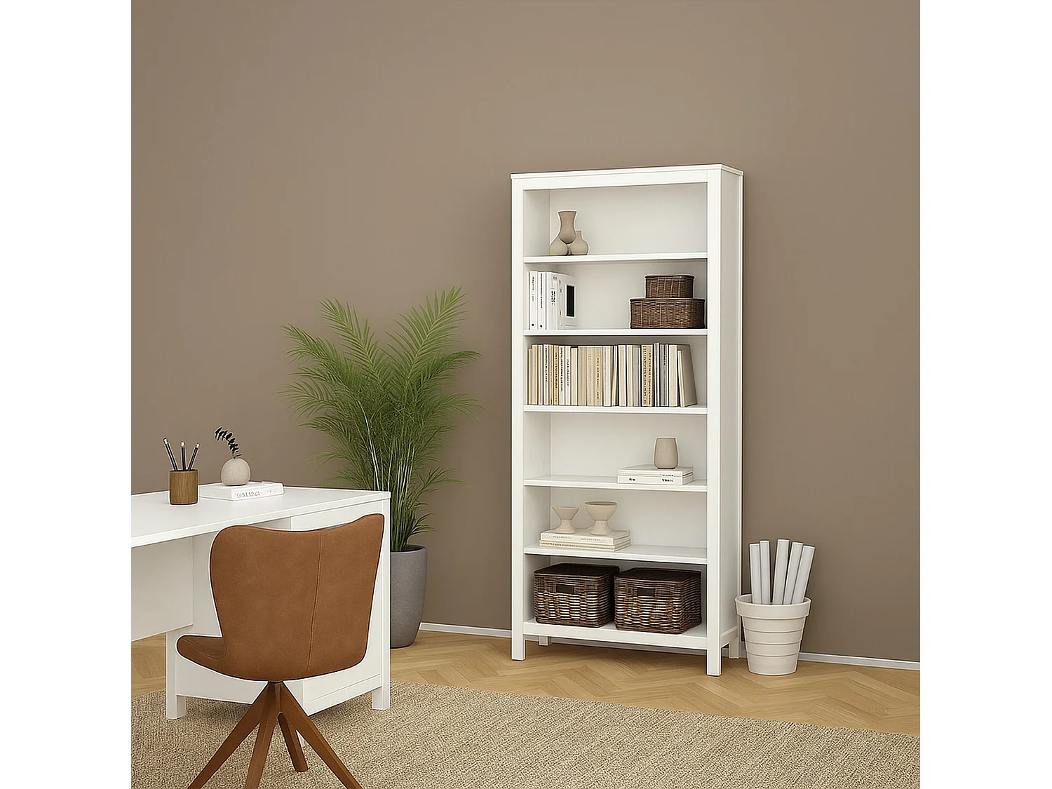 Dtamez boekenkast, Kantoorplank, Boekenkast, Bibliotheek, 78x33 h199 cm, Wit