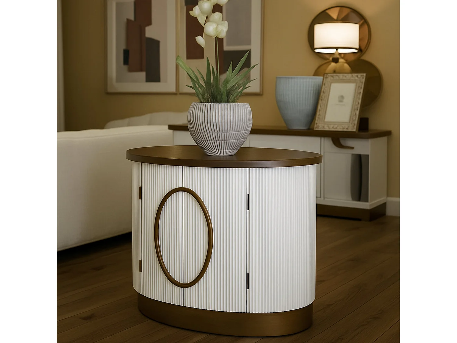 Kolinsky dressoir, Woonkamerbuffet, Woonkamerdressoir, Keukenkast, 79x48 h67 cm, Wit en Bruin
