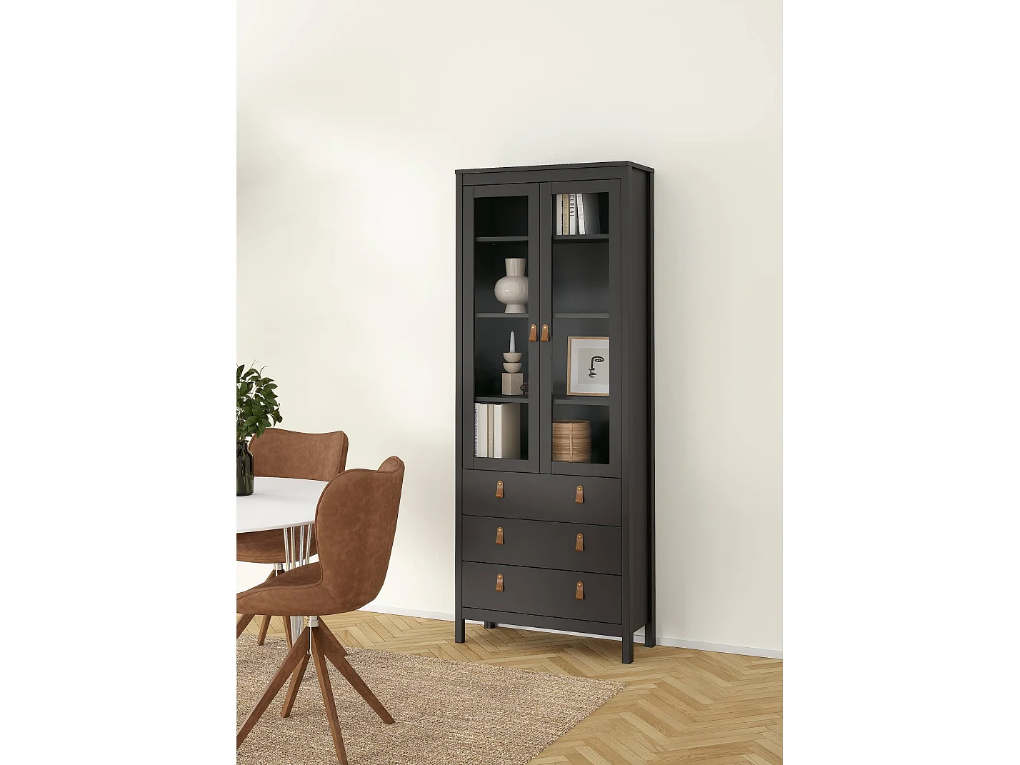 Dvecch vitrinekast, Vitrinekast, Multifunctionele vitrinekast, Woonkamerdressoir, 78x33 h199 cm, Zwart