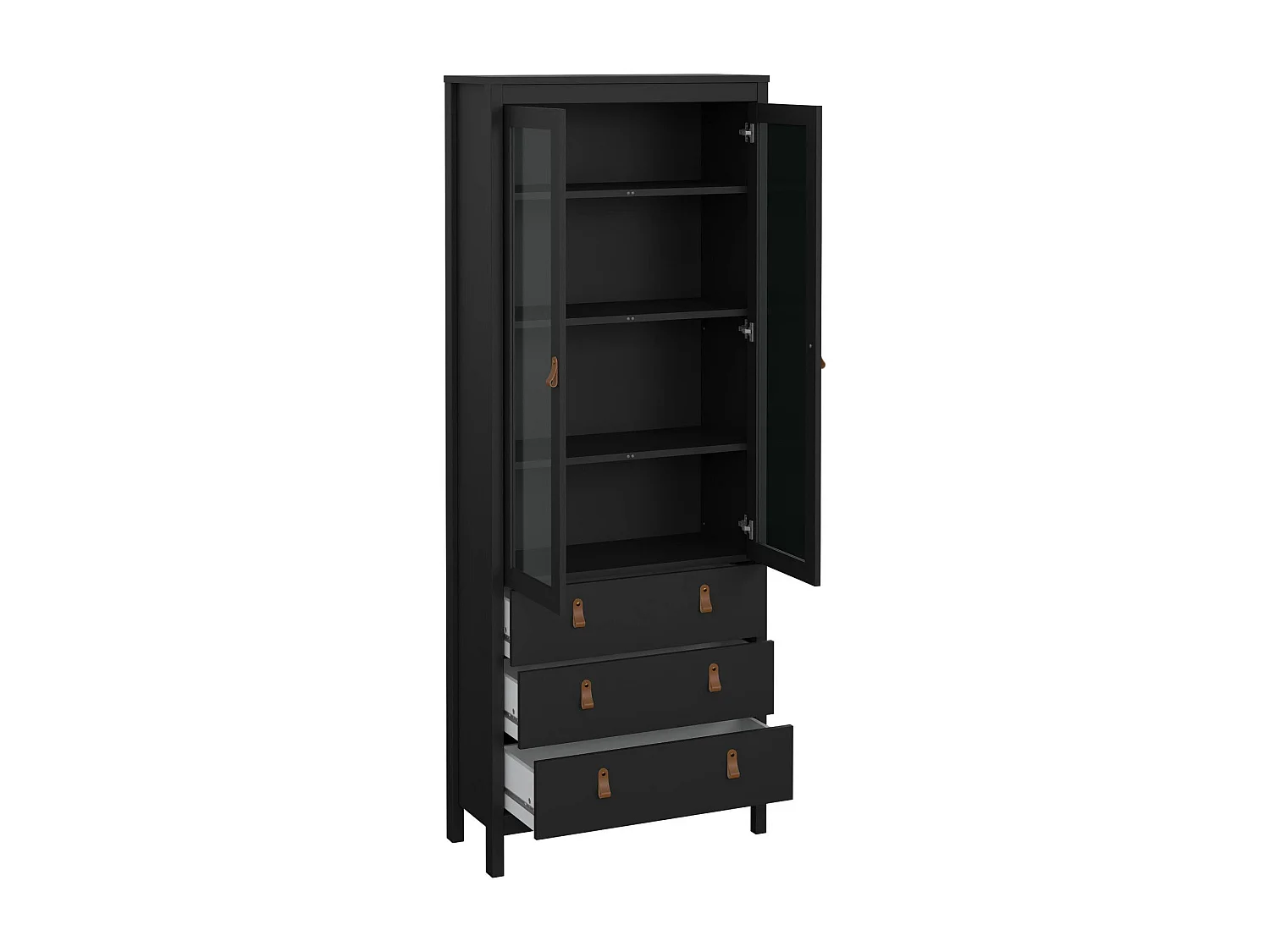 Dvecch vitrinekast, Vitrinekast, Multifunctionele vitrinekast, Woonkamerdressoir, 78x33 h199 cm, Zwart