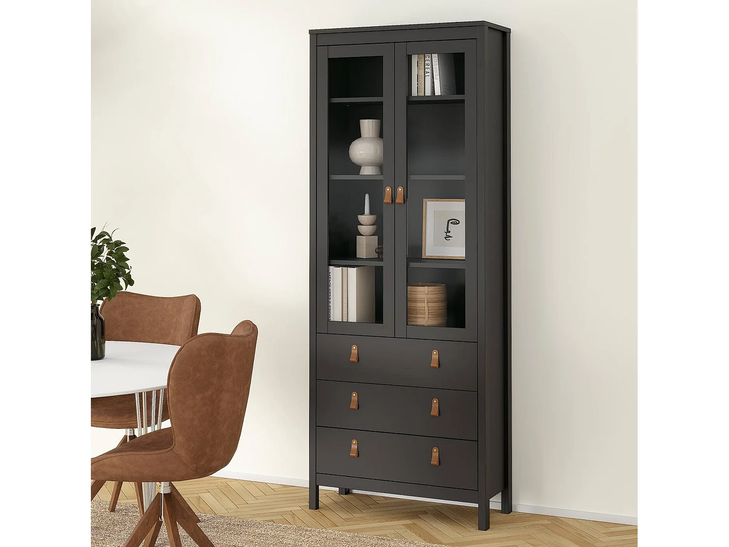 Vitrine Dvecch, Buffet d'exposition, Vitrine polyvalente, Buffet de salon, 78x33 h199 cm, Noir