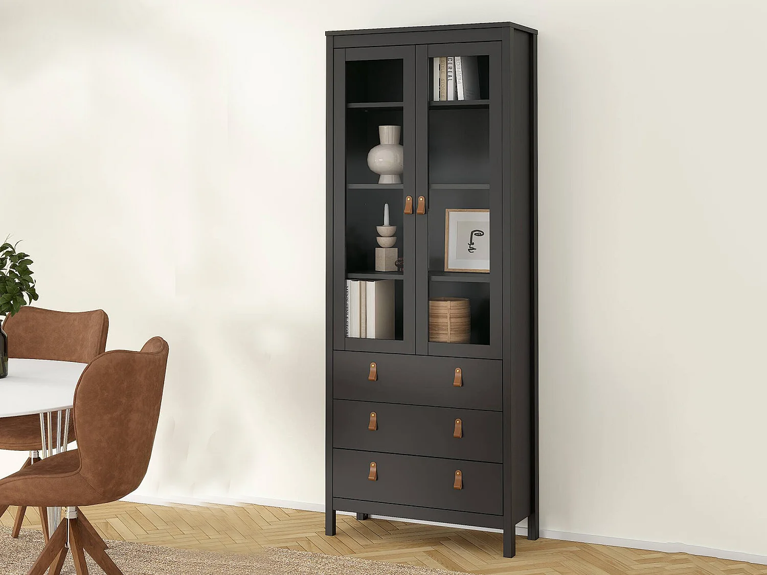 Vitrine Dvecch, Buffet d'exposition, Vitrine polyvalente, Buffet de salon, 78x33 h199 cm, Noir