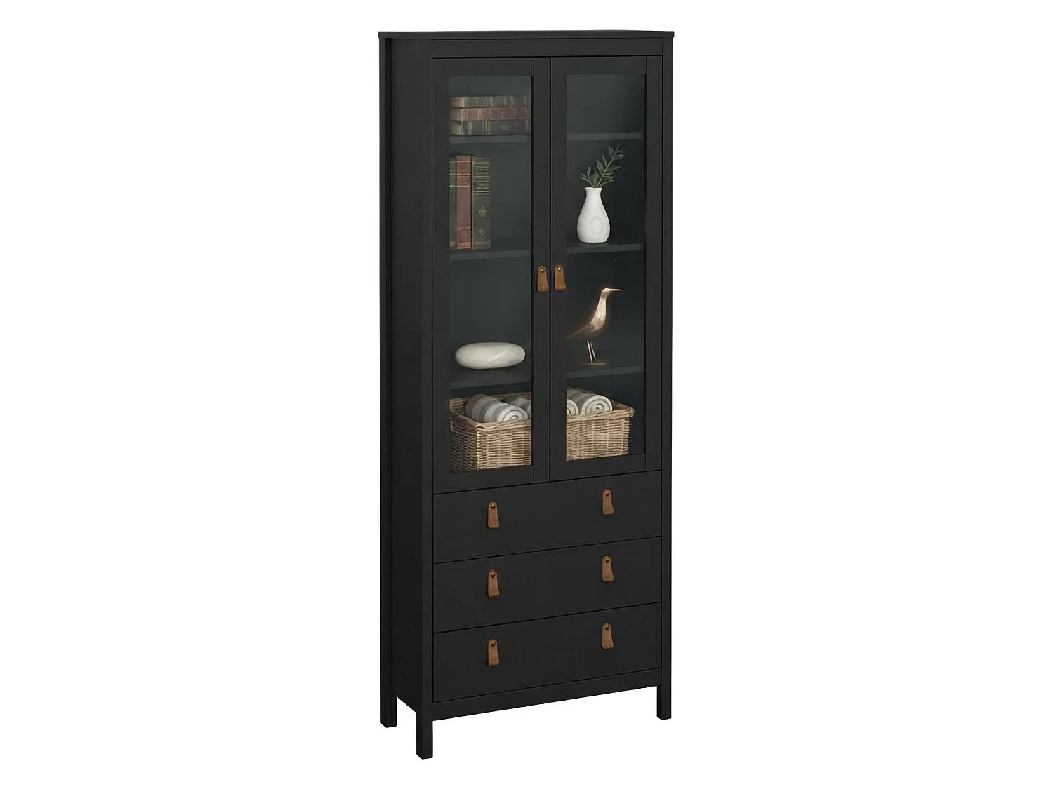 Vitrine Dvecch, Buffet d'exposition, Vitrine polyvalente, Buffet de salon, 78x33 h199 cm, Noir