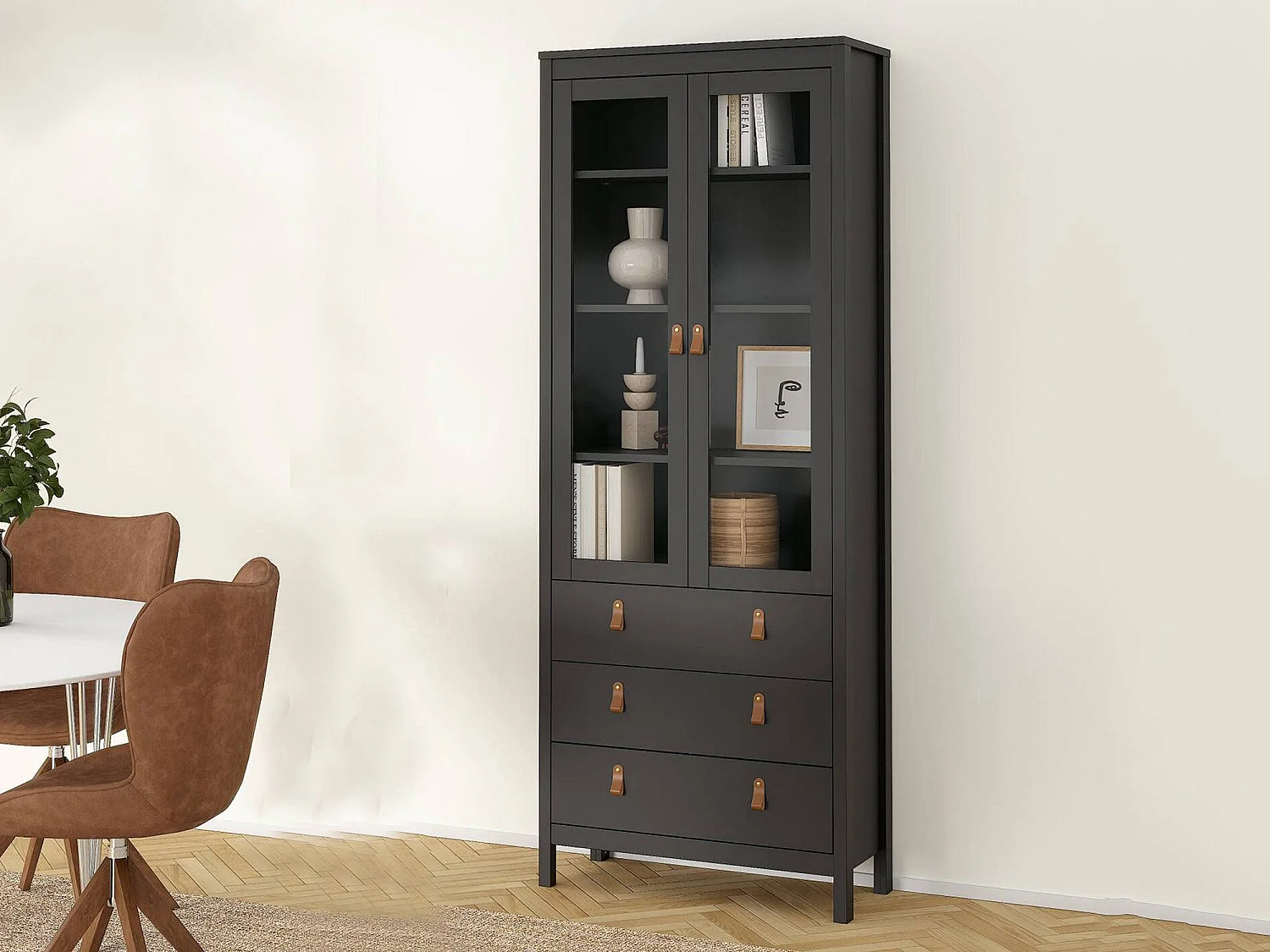 Vitrine Dvecch, Buffet d'exposition, Vitrine polyvalente, Buffet de salon, 78x33 h199 cm, Noir