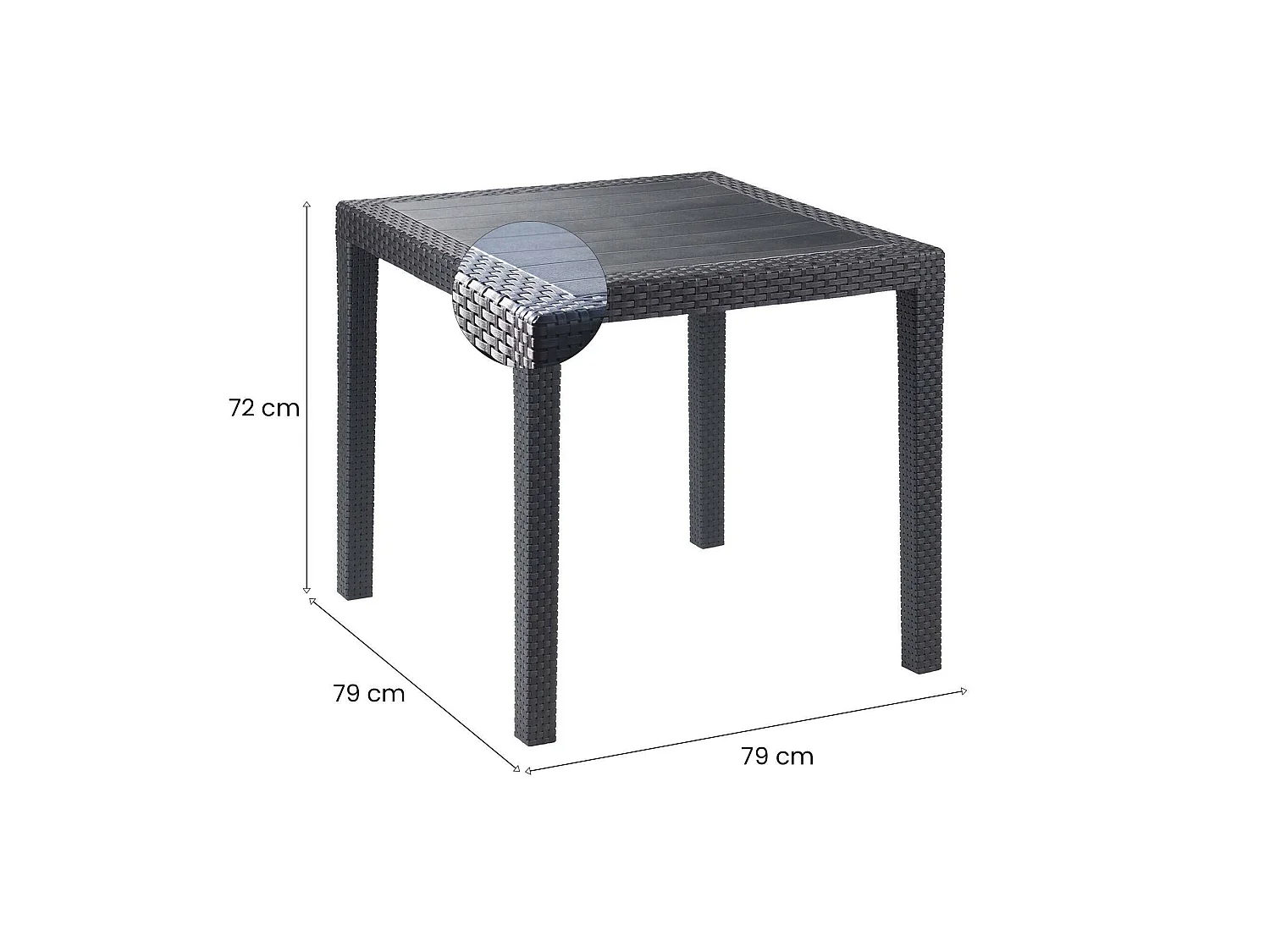 Table d'extérieur Daanan, Table de jardin carrée, Etagère fixe effet rotin, 100% Made in Italy, 80x80h72 cm, Anthracite