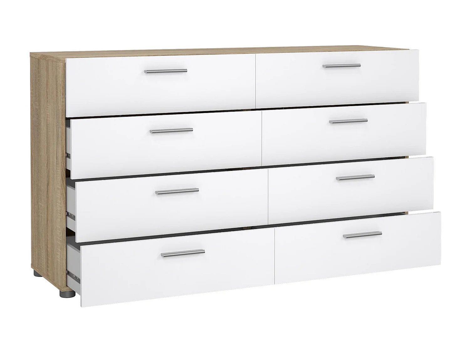 Dsanabri dressoir, Woonkamerbuffet, Woonkamerdressoir, Keukenkast, 140x40 h83 cm, Eiken en Wit