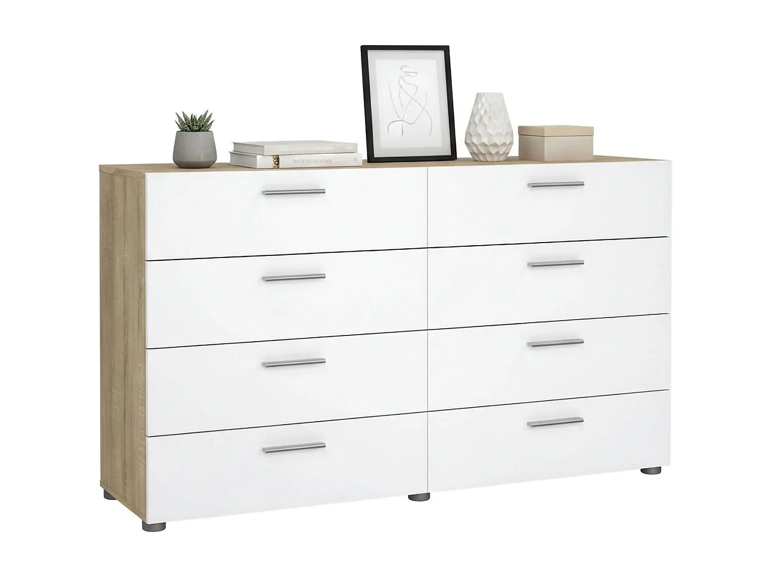 Buffet Dsanabri, Buffet du salon, Commode de salon, Garde-manger de cuisine, 140x40 h83 cm, Chêne et Blanc