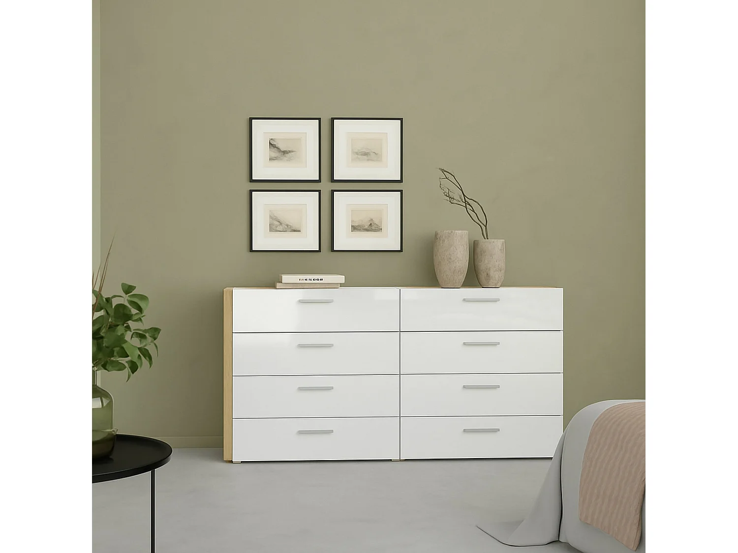 Aparador Dsanabri, Buffet de sala, Aparador de sala, Despensa de cozinha, 140x40 h83 cm, Carvalho e Branco
