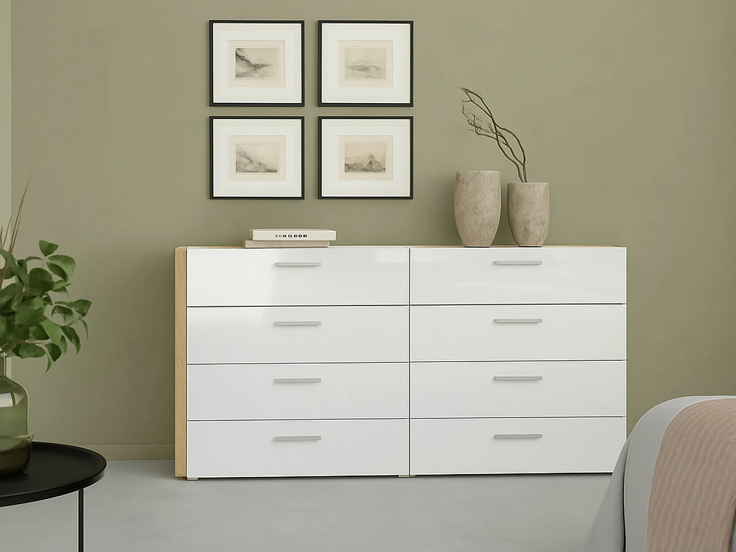 Aparador Dsanabri, Buffet de sala, Aparador de sala, Despensa de cozinha, 140x40 h83 cm, Carvalho e Branco