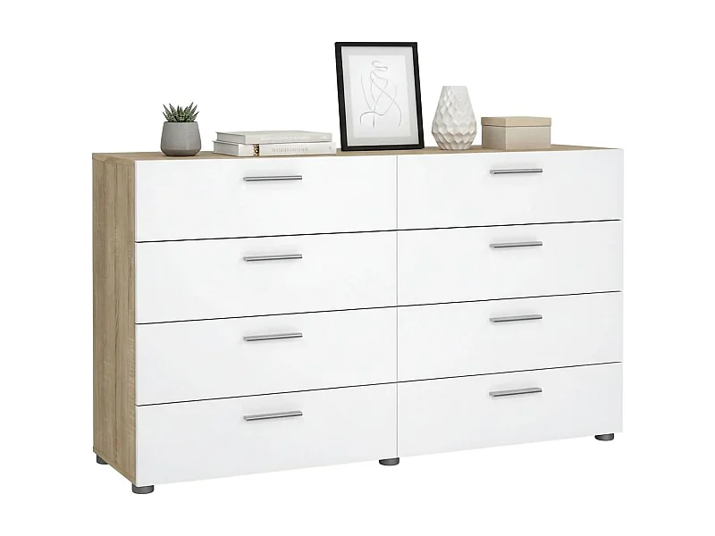 Buffet Dsanabri, Buffet du salon, Commode de salon, Garde-manger de cuisine, 140x40 h83 cm, Chêne et Blanc