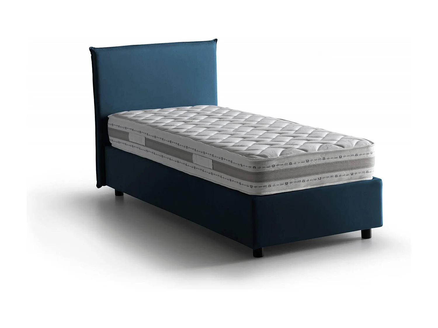Lit simple Dbaston, Lit coffre avec revêtement en tissu, 100% Made in Italy, Ouverture frontale, avec matelas 90x200 cm inclus, Bleu