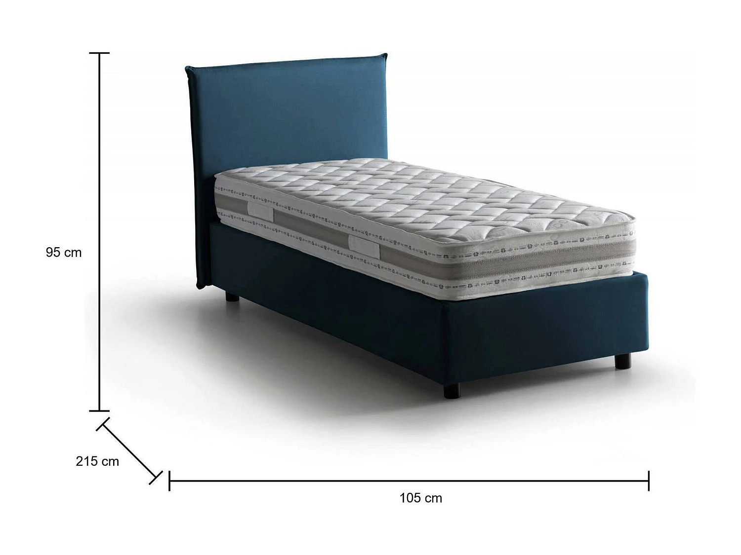 Lit simple Dbaston, Lit coffre avec revêtement en tissu, 100% Made in Italy, Ouverture frontale, avec matelas 90x200 cm inclus, Bleu