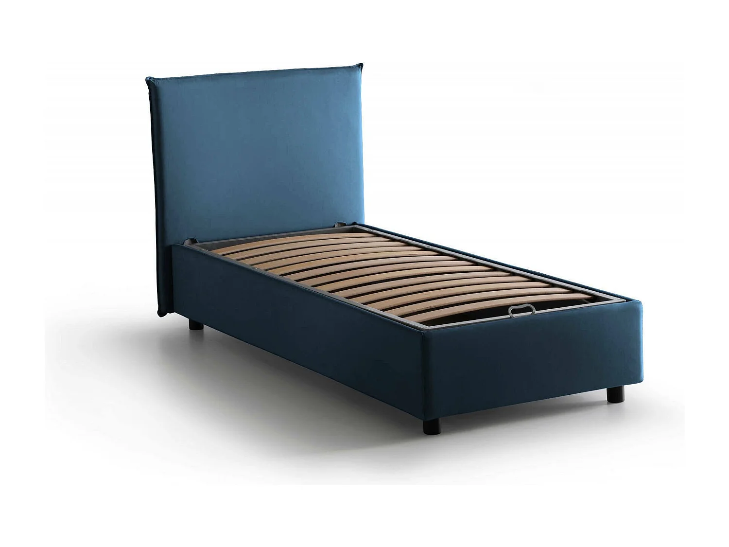 Lit simple Dbaston, Lit coffre avec revêtement en tissu, 100% Made in Italy, Ouverture frontale, avec matelas 90x200 cm inclus, Bleu
