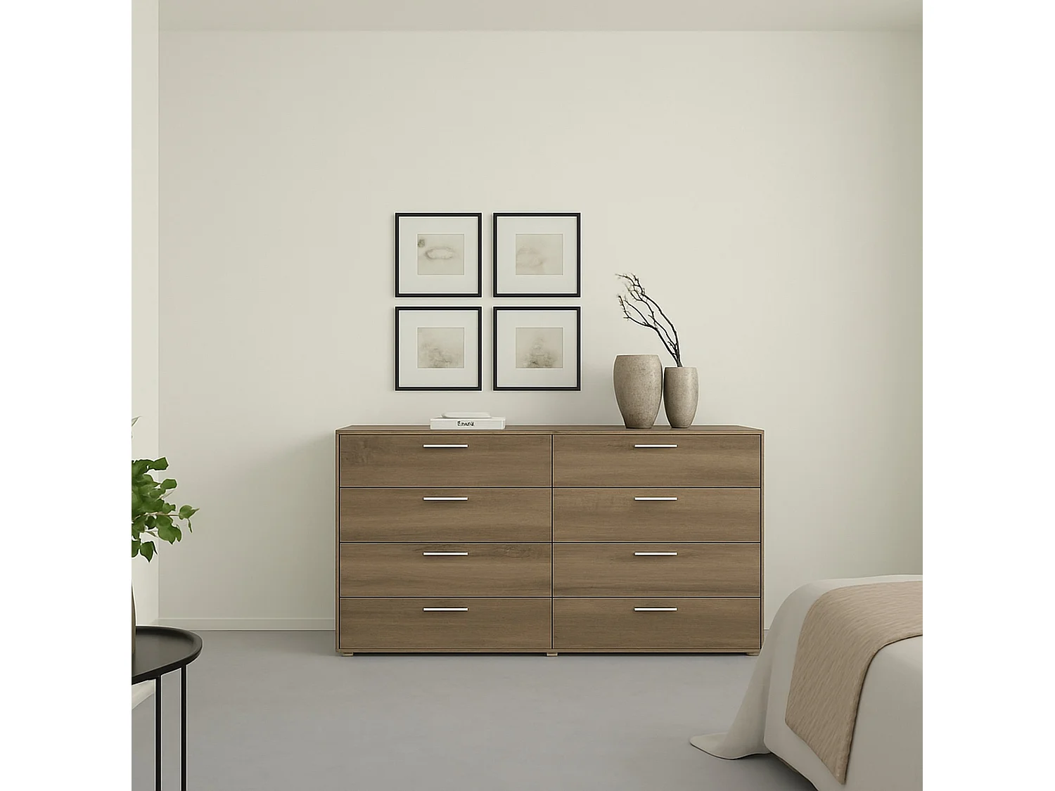 Dsattol dressoir, Woonkamerbuffet, Woonkamerdressoir, Keukenkast, 140x40 h82 cm, Eiken