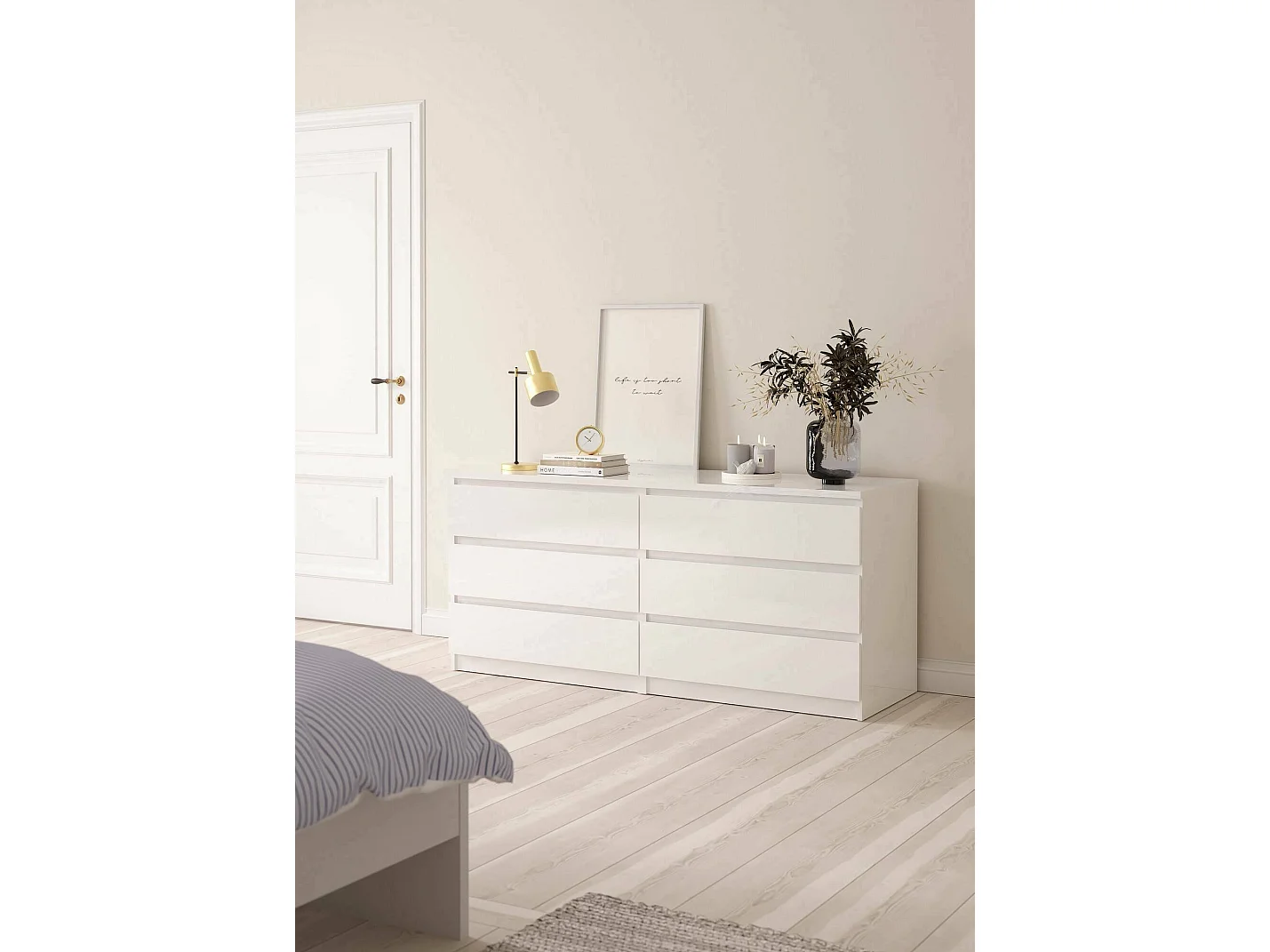 Buffet Dsanog, Buffet du salon, Commode de salon, Garde-manger de cuisine, 154x50 h70 cm, Blanc