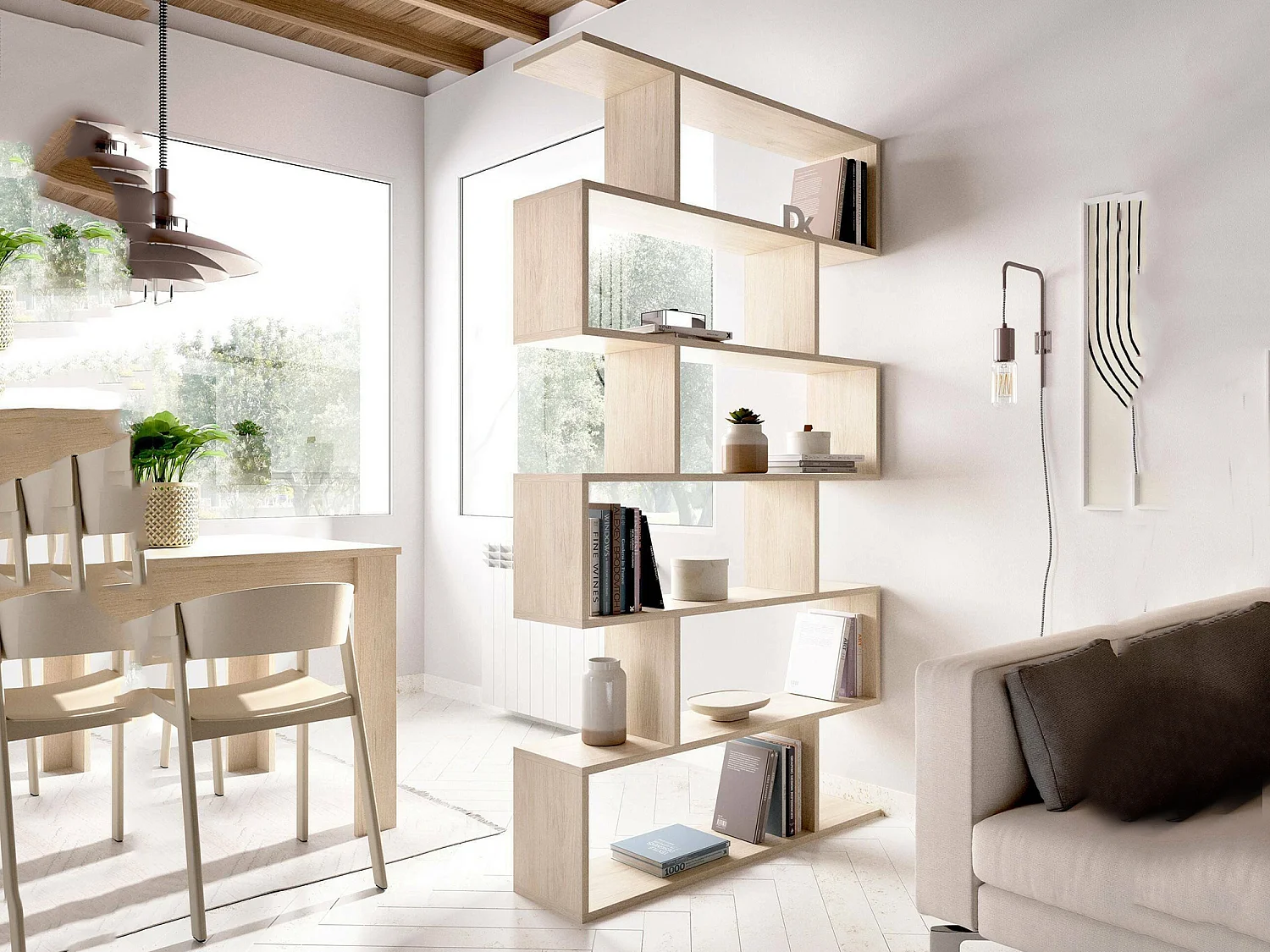Bibliothèque Djorone, Etagère de bureau polyvalente, Bibliothèque avec 5 étagères, 80x25h190 cm, Chêne