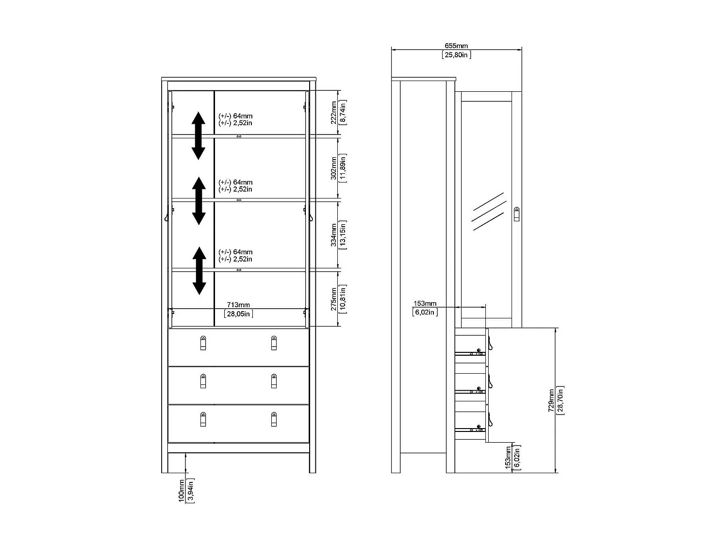 Vitrine Dvecch, Buffet d'exposition, Vitrine polyvalente, Buffet de salon, 78x33 h199 cm, Blanc