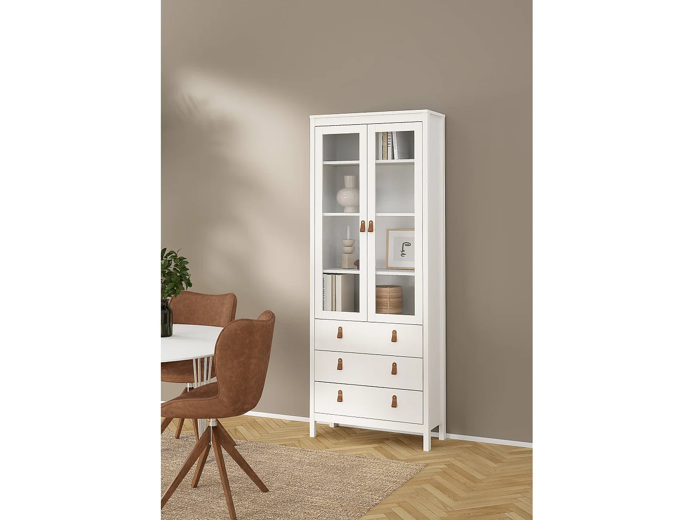 Vitrina Dvecch, Aparador de exposición, Vitrina multiusos, Aparador de salón, 78x33 h199 cm, Blanco