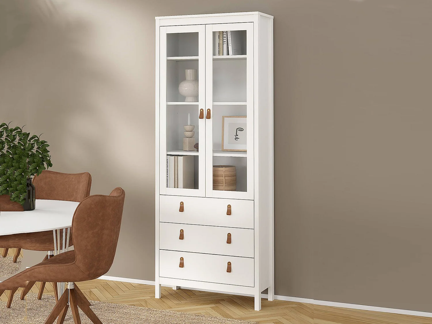 Vitrine Dvecch, Buffet d'exposition, Vitrine polyvalente, Buffet de salon, 78x33 h199 cm, Blanc