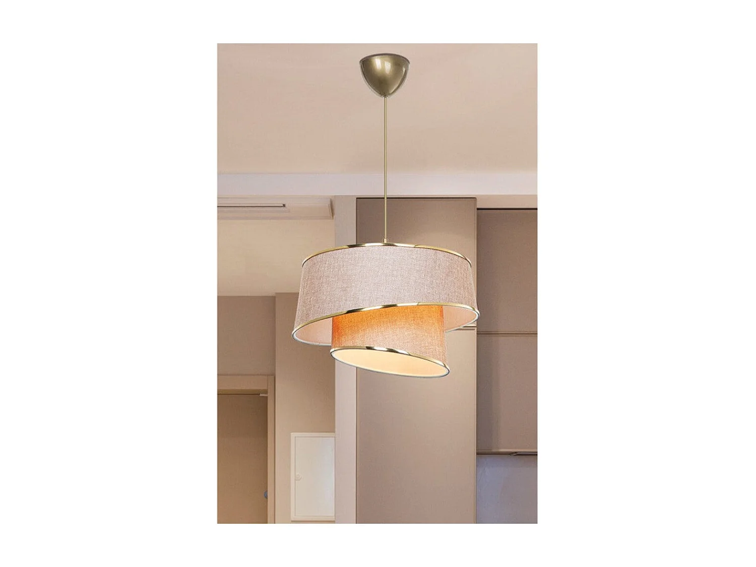Suspension luminaire plafonnier beige marron doré 32,5x65 cm